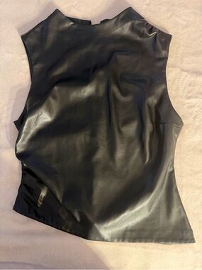 Sleek Black Faux Leather Sleeveless Top